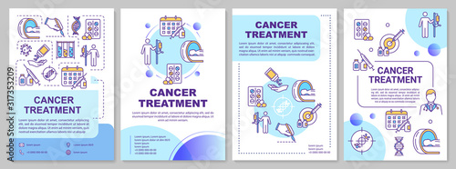 Cancer treatment brochure template. Chemotherapy. Flyer, booklet, leaflet print, cover design with linear icons. Oncology drug therapy. Vector layouts for magazines, reports, advertising posters