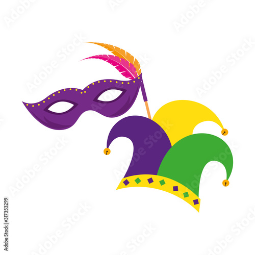 Isolated mardi gras mask and hat vector design