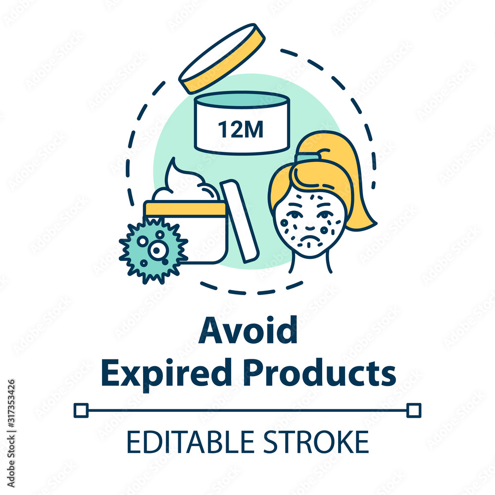 Vetor do Stock Avoid expired products, skin care concept icon. Quality