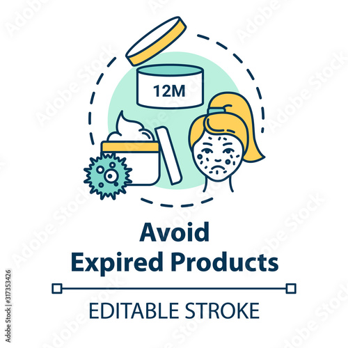 Avoid expired products, skin care concept icon. Quality cosmetic use, cream expiration date checking idea thin line illustration. Vector isolated outline RGB color drawing. Editable stroke