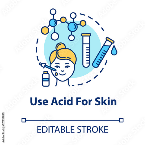 Use acid for skin concept icon. Face rejuvenation, AHA and BHA cosmetics, anti wrinkle beauty procedure idea thin line illustration. Vector isolated outline RGB color drawing. Editable stroke