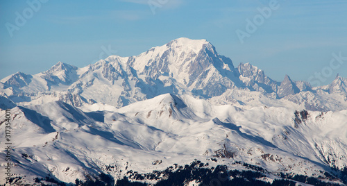 Mont blanc sunset view snowy mountain from Mont Vallon Meribel 3 vallees