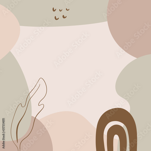 Modern abstract trendy background frame design, good for summer sale, social media promotional content and more. Random different shapes and floral silhouette element. Pastel natural earthy color pale