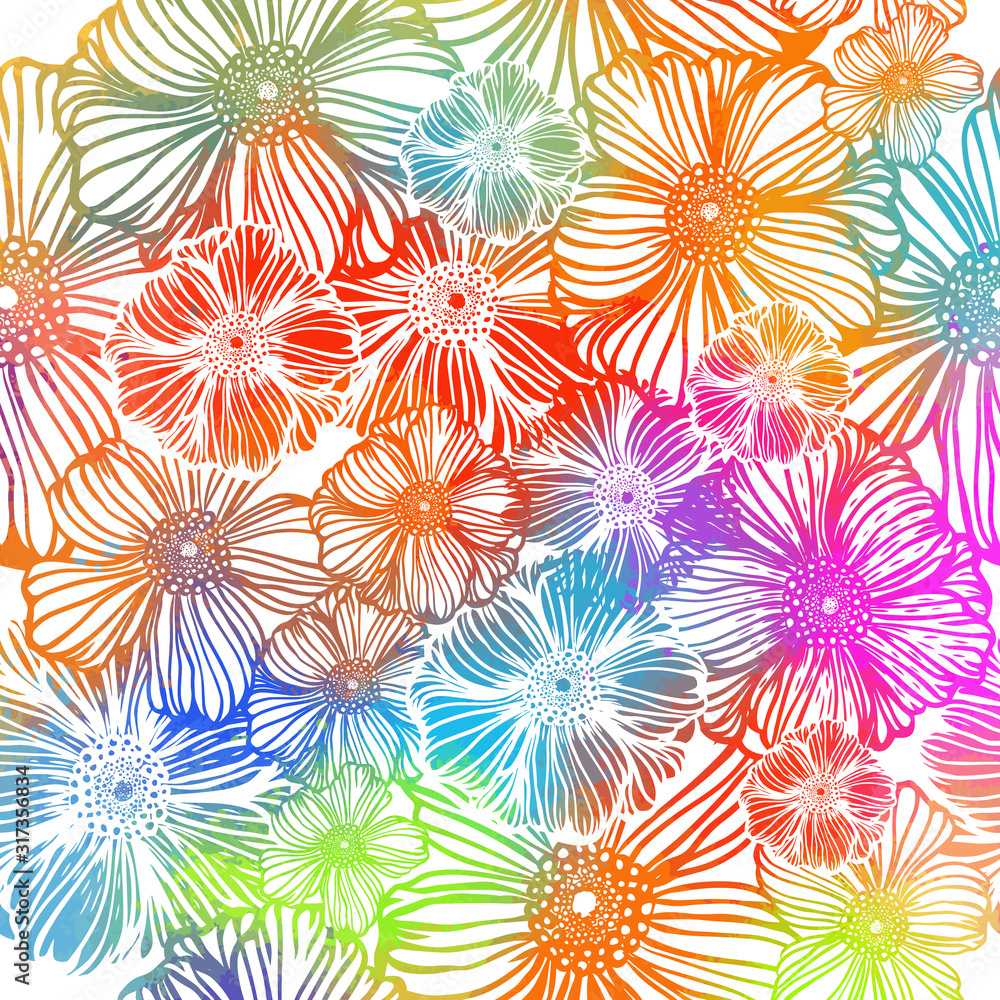 Rainbow abstract flower. Mixed media. Vector illustration Rainbow abstract flower. Mixed media. Vector illustration