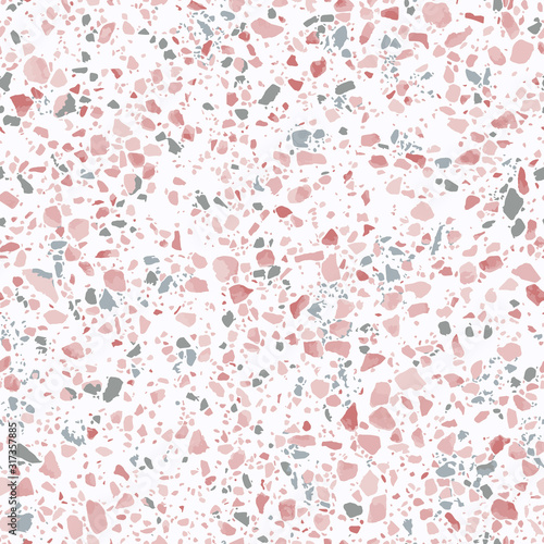 Terrazzo floor seamless pattern. Vector texture in green, white and pink color