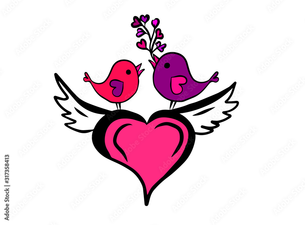 Multi-colored cute birds in love. Happy Valentine's Day. Vector illustration Multi-colored cute birds in love. Happy Valentine's Day. Vector illustration