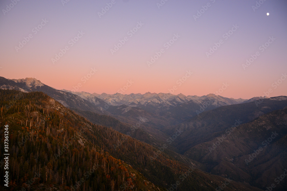 Beautiful view from the top of Moro Rock during the sunset in Sequoia National Park, CA, USA