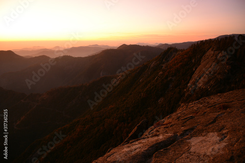 Beautiful view from the top of Moro Rock during the sunset in Sequoia National Park, CA, USA