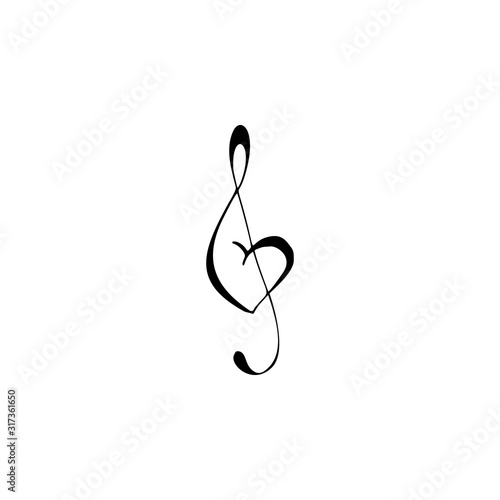 Treble clef, heart illustration. Simple flat vector of valentine's day icons for ui and ux, website or mobile application