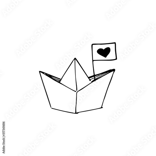 Paper boat, flag, heart illustration. Simple flat vector of valentine's day icons for ui and ux, website or mobile application
