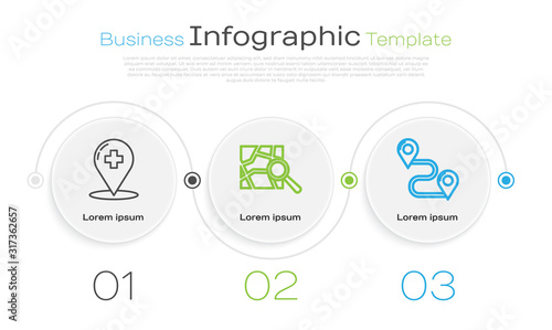Set line Medical map pointer with cross hospital, Folded map with location marker and Route location. Business infographic template. Vector