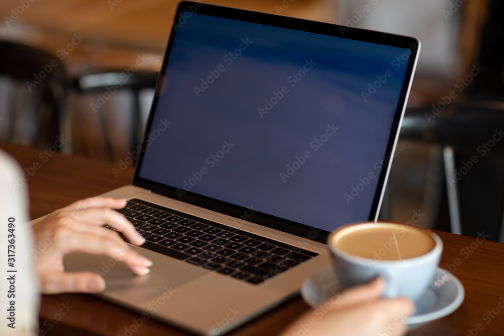 Elegant woman using laptop in cafe Elegant woman using laptop in cafe