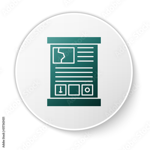 Green Game guide icon isolated on white background. User manual, instruction, guidebook, handbook. White circle button. Vector Illustration