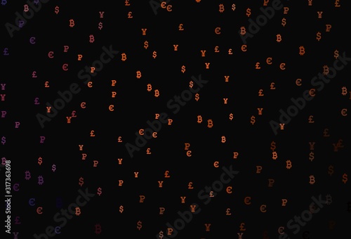 Dark Orange vector texture with colored currency signs.