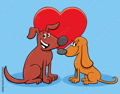 valentine card with happy dog characters in love