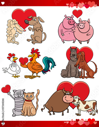 valentine cartoon illustration love set with animals