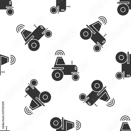 Grey Self driving wireless tractor on a smart farm icon isolated seamless pattern on white background. Smart agriculture implement element. Vector Illustration