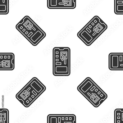 Grey Smart control farming system mobile application icon isolated seamless pattern on white background. Vector Illustration