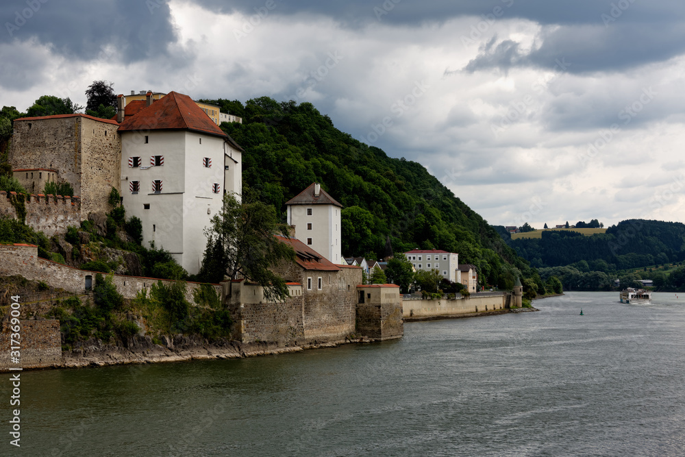 Old weir wall in Passau, Germany