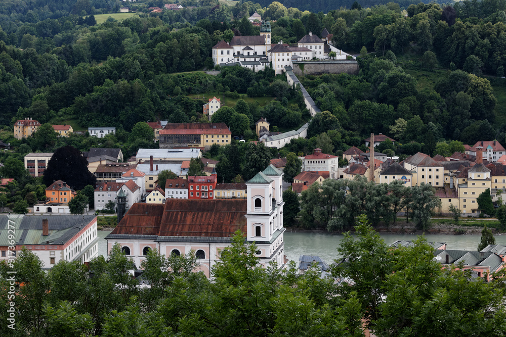 Panoramic view of Passau's old town, Passau Germany.