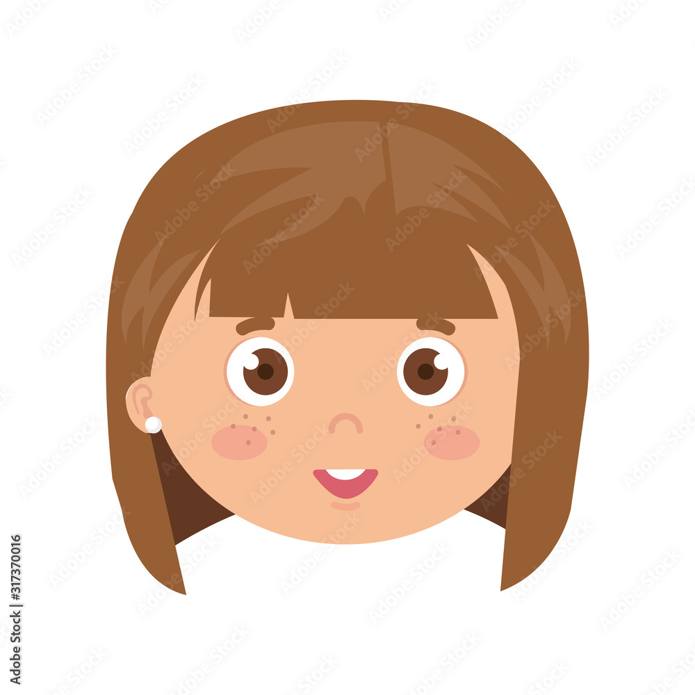 head of girl smiling on white background