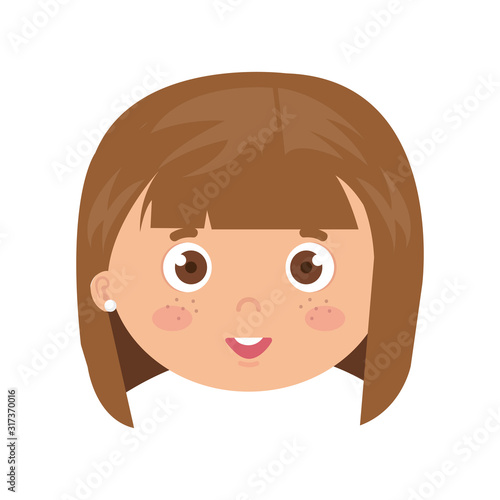head of girl smiling on white background