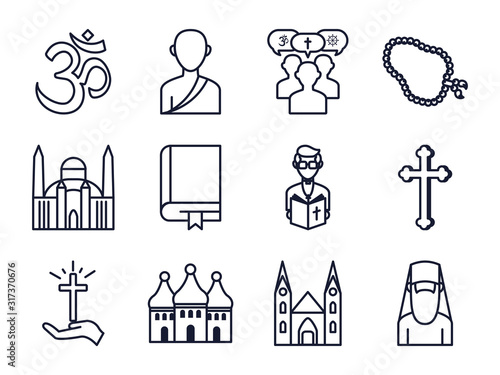Icon set of world religious world symbols vector design