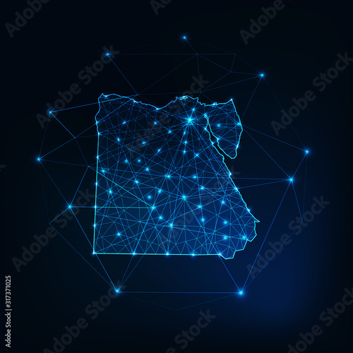 Egypt map outline with stars and lines abstract framework.