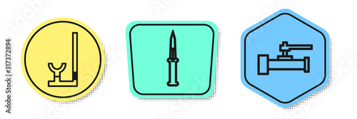 Set line Snorkel, Army knife and Industry metallic pipes and valve. Colored shapes. Vector