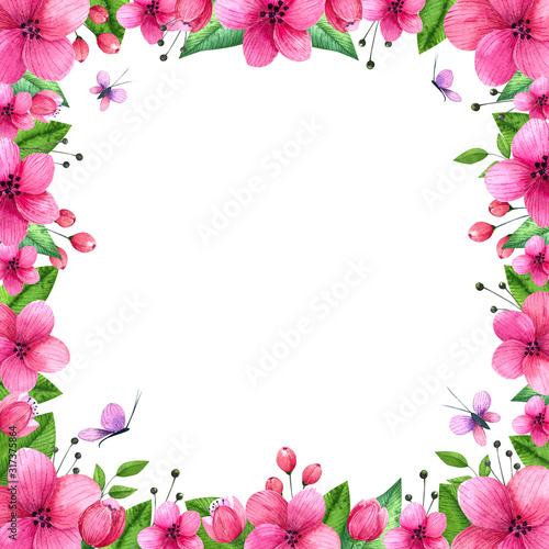 Wallpaper Mural Hand drawn watercolor spring flowers frame. Torontodigital.ca