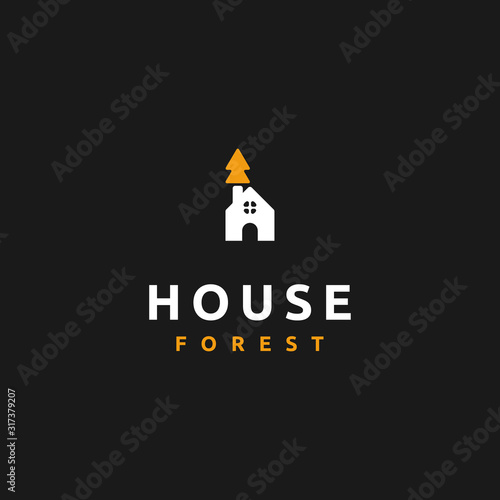 flat tree and house logo vector