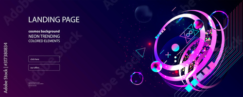 Modern futuristic neon space background with planets and geometric elements. Abstraction background cosmos 3d