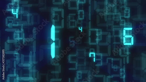 Abstract binary background, number streams, matrix effect.