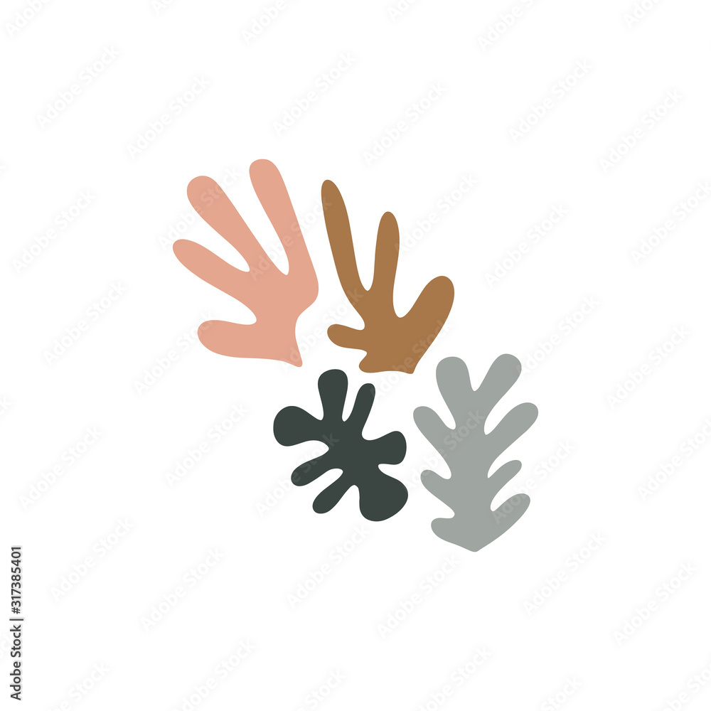 Obraz premium Matisse inspired leaf shapes colorful collage design elements. Vector illustration.