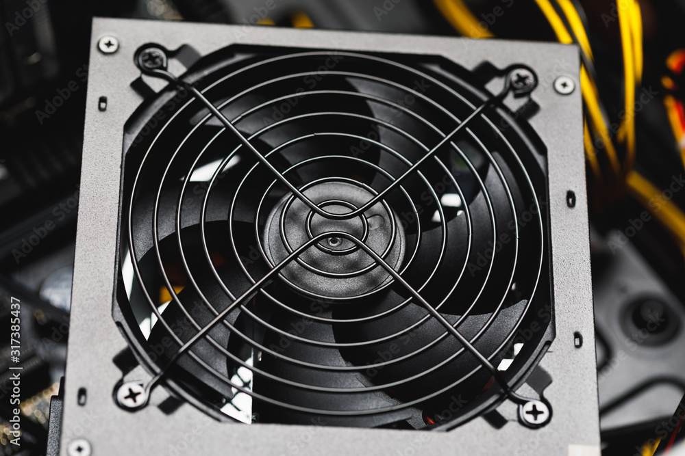 cooler fan of power supply unit foto de Stock | Adobe Stock