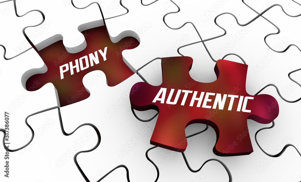 Authentic Vs Phony Real Sincere Vs Fake Puzzle Pieces 3d
