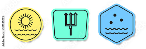 Set line Sun and waves, Neptune Trident and Cold and waves. Colored shapes. Vector