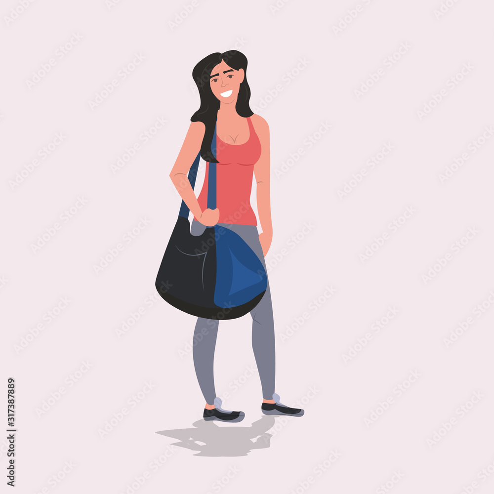 sportswoman holding sports bag healthy lifestyle workout concept girl in sportswear standing after training full length vector illustration sportswoman holding sports bag healthy lifestyle workout concept girl in sportswear standing after training full length vector illustration