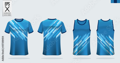 T-shirt sport mockup template design for soccer jersey, football kit. Tank top for basketball jersey and running singlet. Sport uniform in front view and back view.  Vector art Illustration.