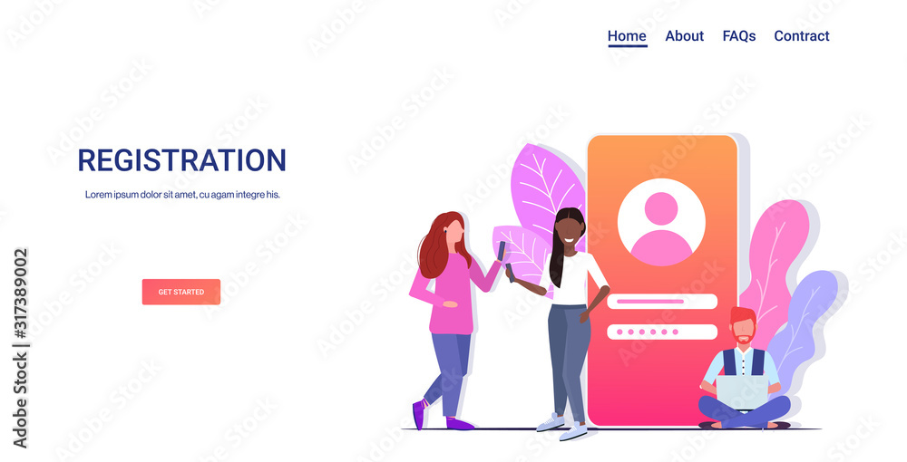 people login to social media apps mobile or computer application mix race users typing entering username and password online registration concept full length horizontal copy space vector illustration people login to social media apps mobile or computer application mix race users typing entering username and password online registration concept full length horizontal copy space vector illustration