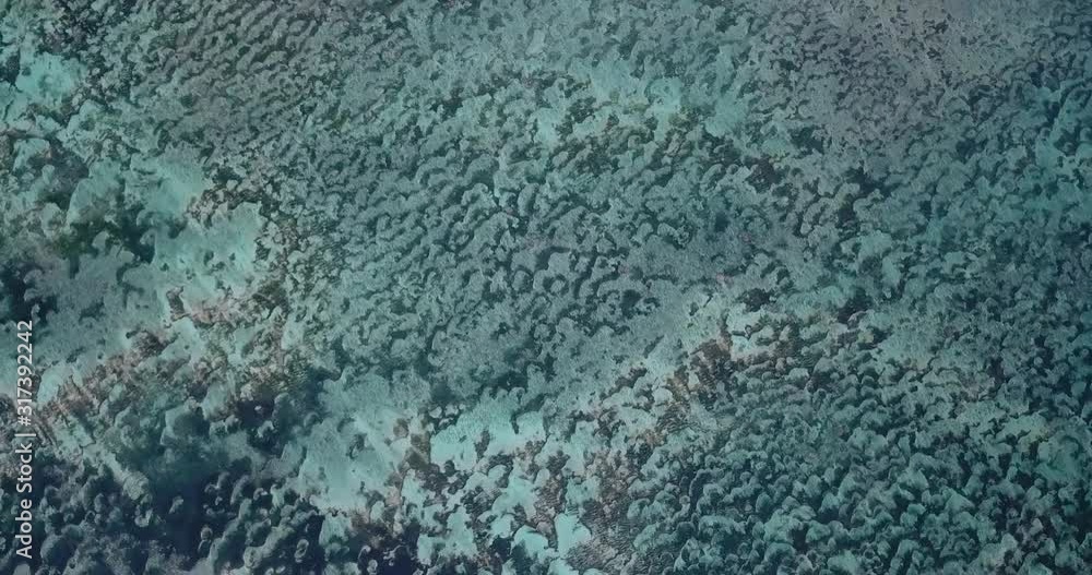 Aerial showing the ocean floor through crystal clear water Aerial showing the ocean floor through crystal clear water