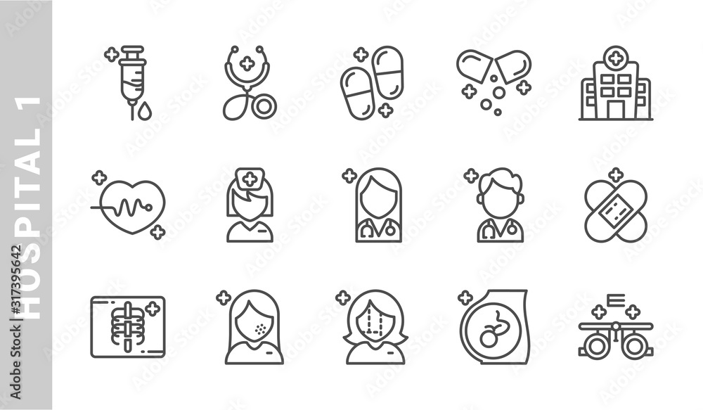 hospital 1 icon set. Outline Style. each made in 64x64 pixel hospital 1 icon set. Outline Style. each made in 64x64 pixel