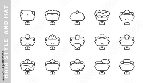 hair style 3 icon set. Outline Style. each made in 64x64 pixel
