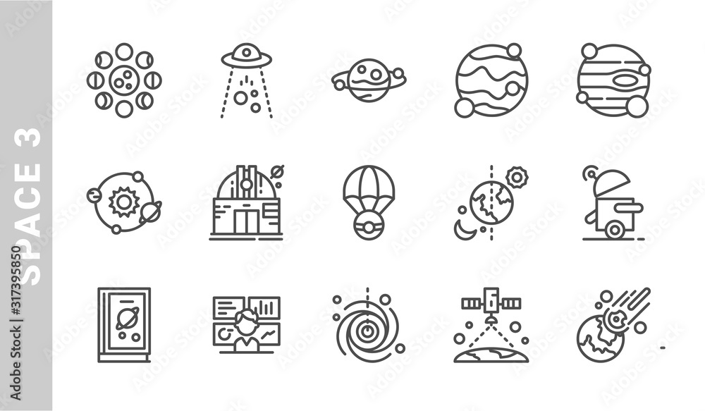 space 3 icon set. Outline Style. each made in 64x64 pixel