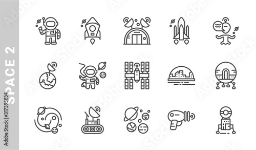 space 2 icon set. Outline Style. each made in 64x64 pixel