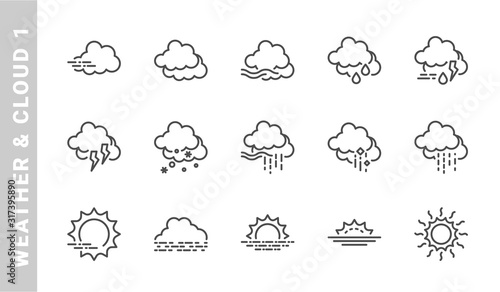 weather & cloud 1 icon set. Outline Style. each made in 64x64 pixel