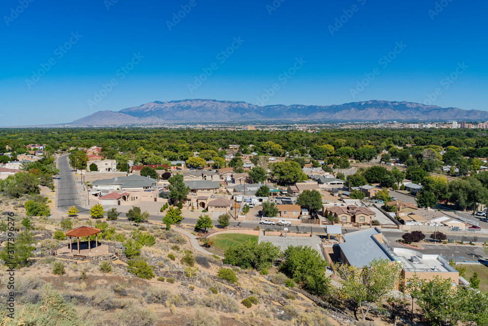 Aerial view of the Albuquerque cityscape
