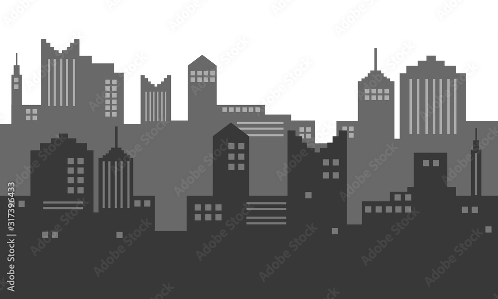 Illustration of black and white silhouette in a city