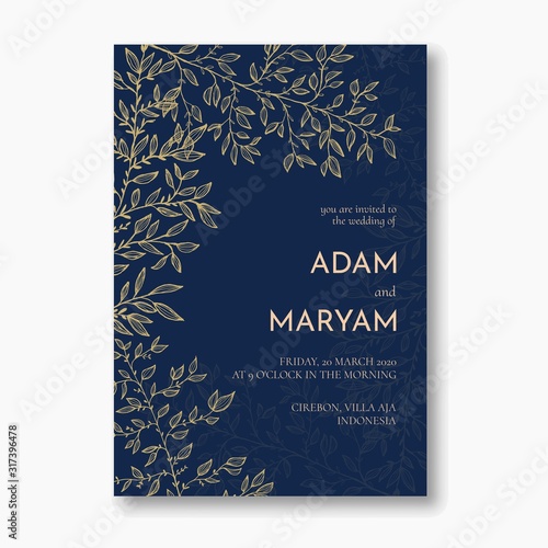 set modern floral outline hand drawn luxury wedding invitation design or card templates for wedding or fashion or greeting with tree plant flower texture elegant background bundle vector illustration