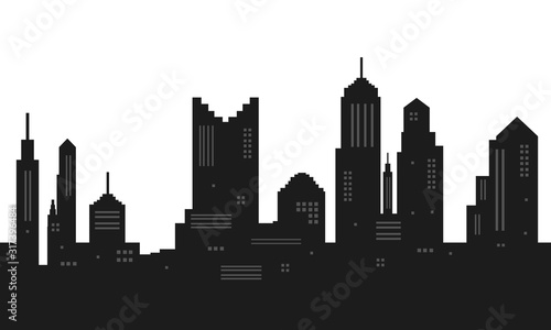 Illustration of city view of apartment with black and white silhouette